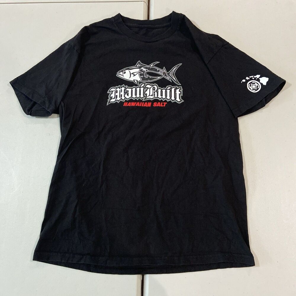 Maui Built Hawaii T-Shirt Mens M Black Tuna Surf Tribal Graphic Tee